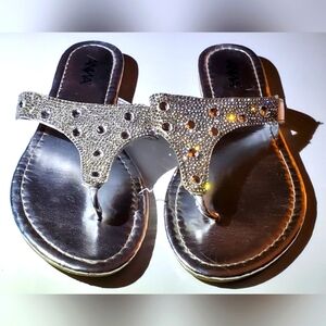 Anna Silver Sandals with Woven Straps and Flat Sole